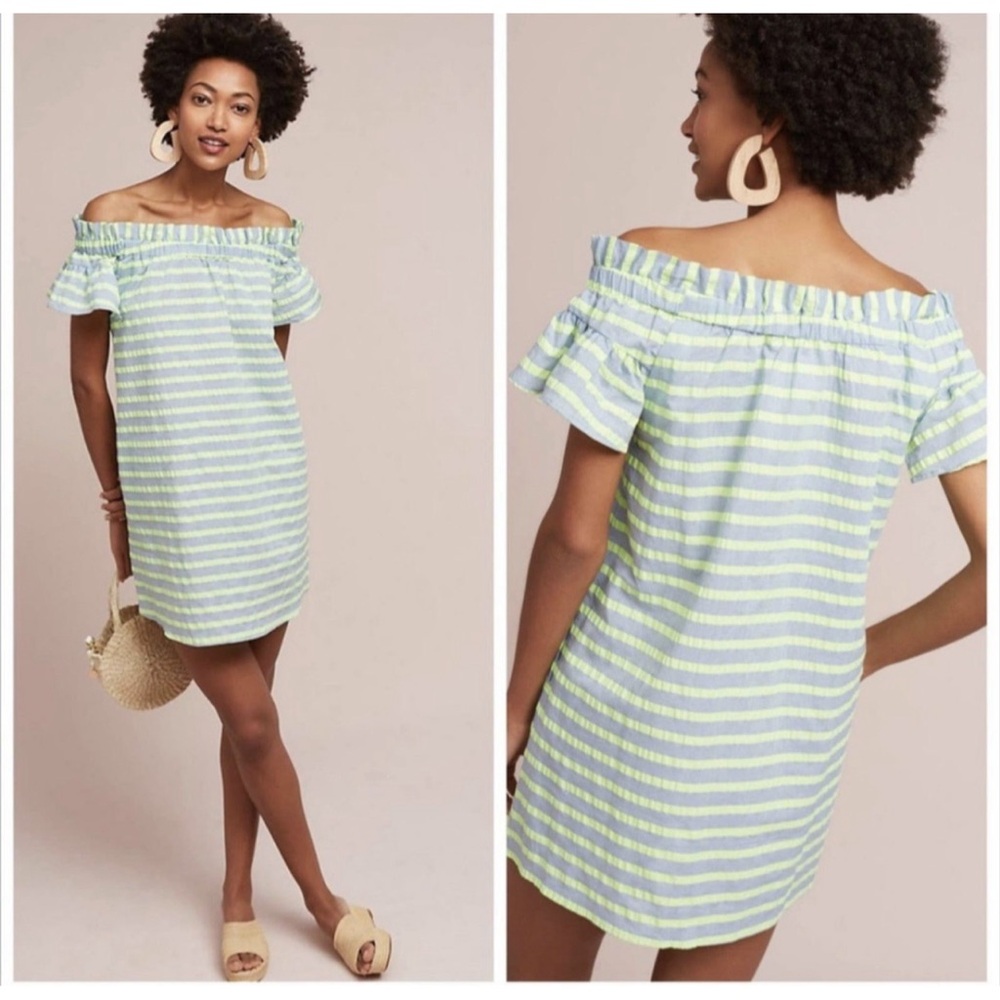 Anthropologie Corey Lynn Calter Neon Striped Off-The-Shoulder Mini Dress NWT L